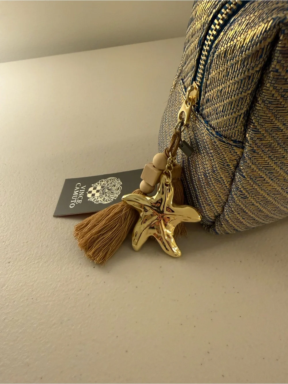 Vince Camuto Cosmetic Bag w/ Starfish and Tasseled Zipper in Blue/Gold - NWT
